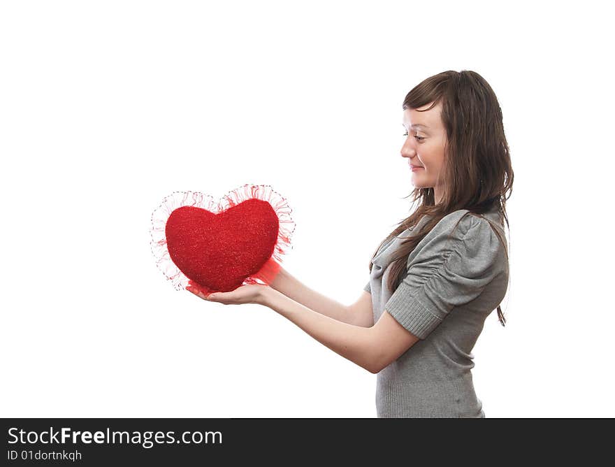 Young woman on the white background