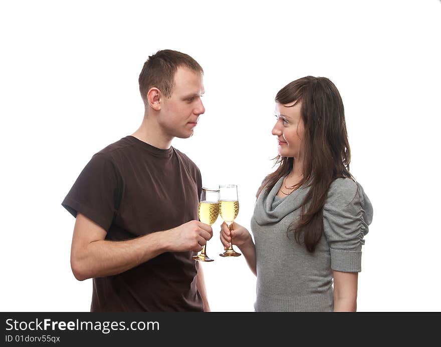 Young man and  young woman on the white background. Young man and  young woman on the white background