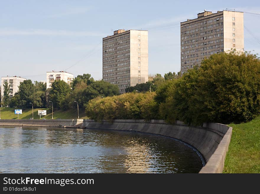 View on a Moscow river and embankment. View on a Moscow river and embankment