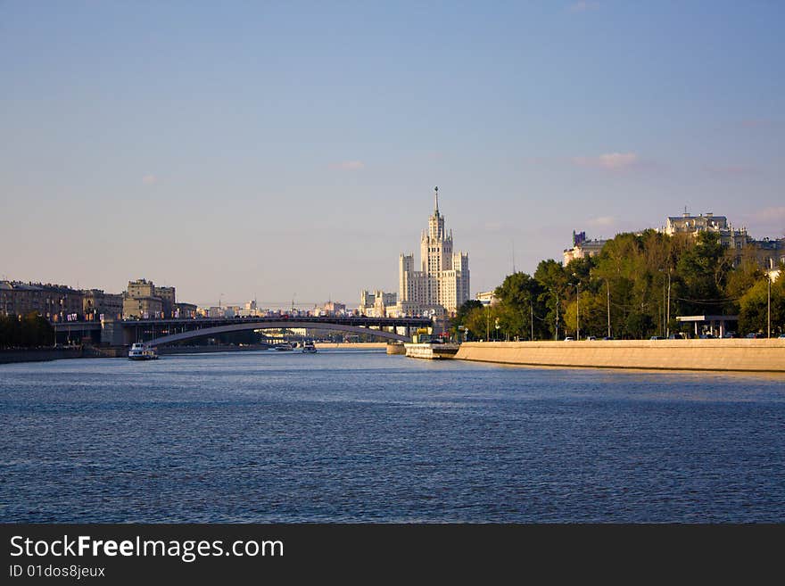 View on a Moscow river with river boats