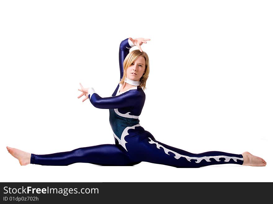 Young sportive girl with tricky gymnastic poses. Young sportive girl with tricky gymnastic poses