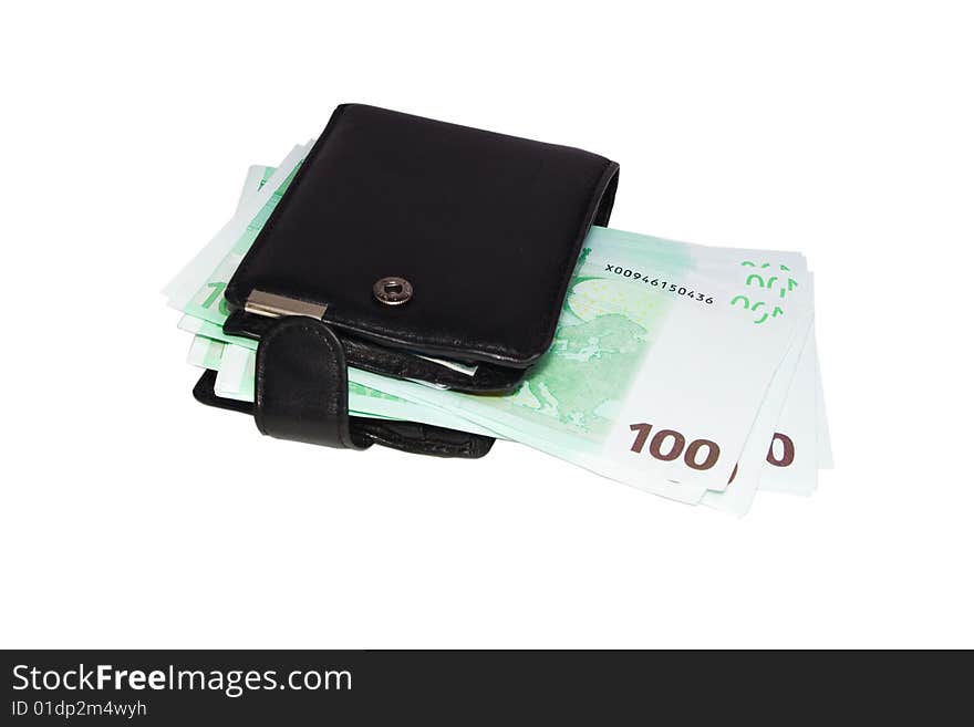 Purse and euro, isolated background