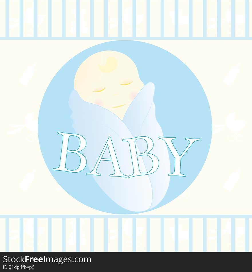 Baby Boy Card with designs of a sleeping baby in the middle