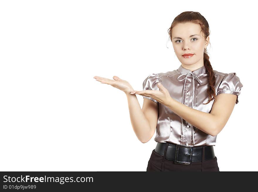 Portrait of the business woman showing symbols. Portrait of the business woman showing symbols