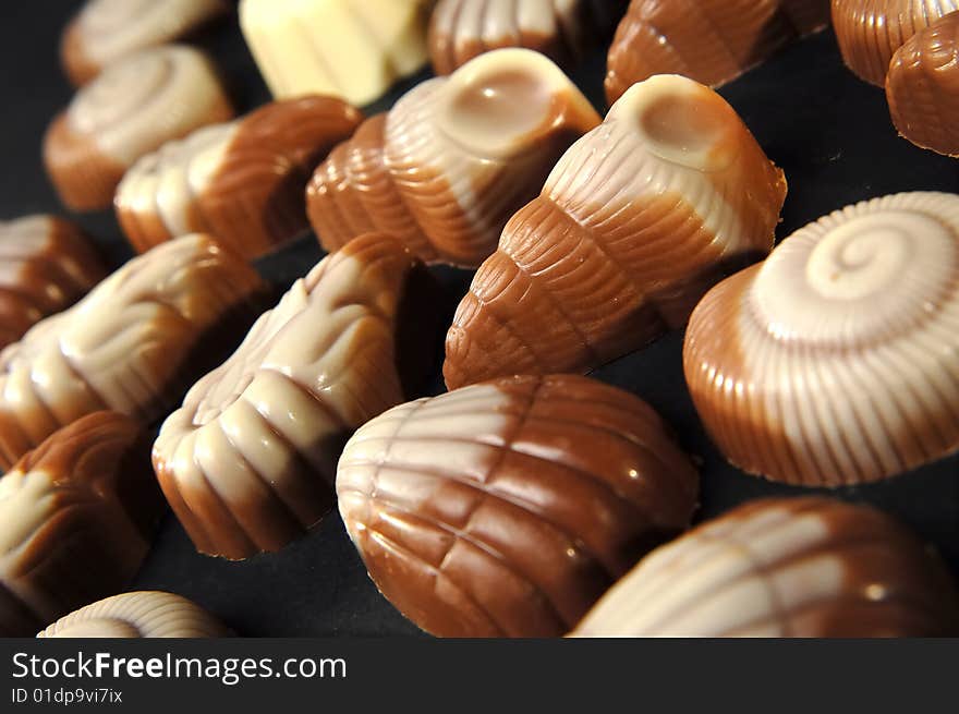 Sweet shell shape chocolates on black