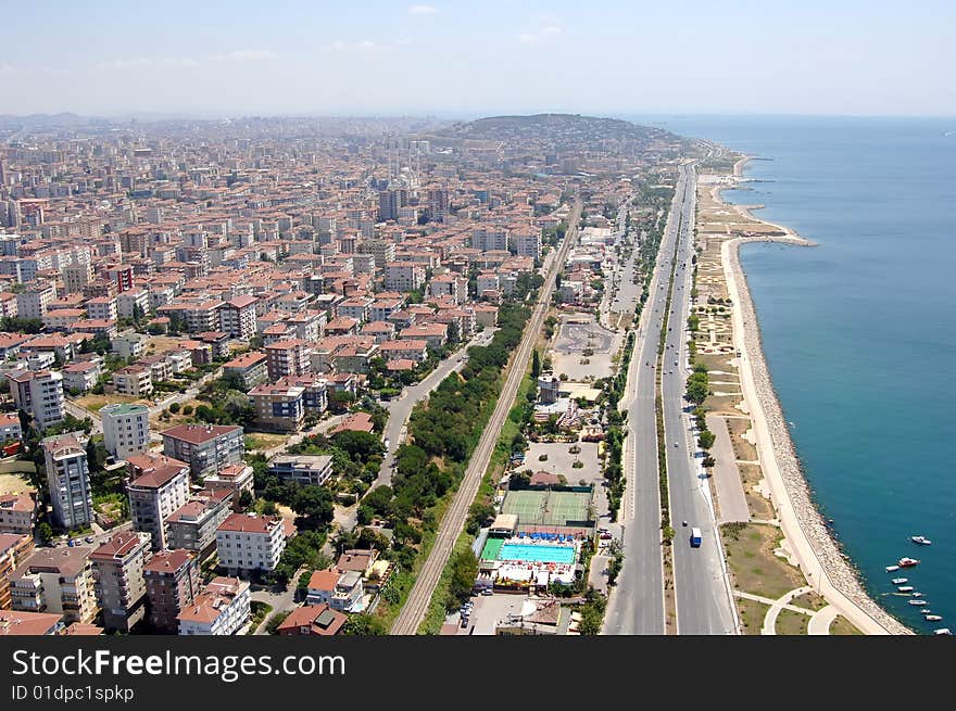 Road near seaside from air