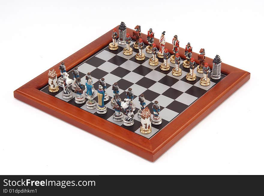 Chess board isolated at white