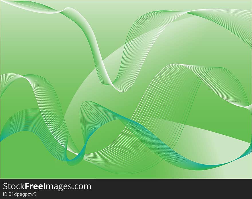 Abstraction green background with curved lines, vector illustration