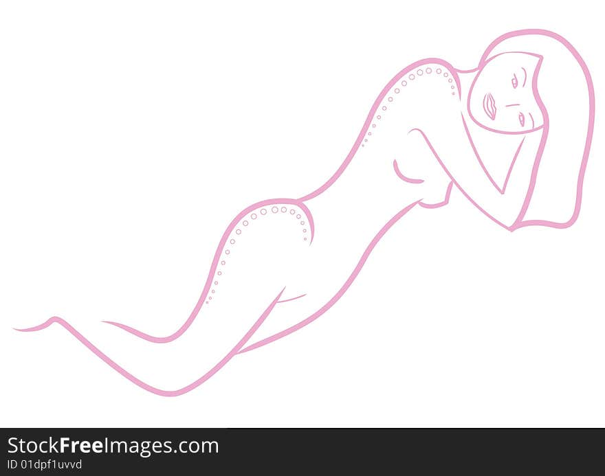 Vector nude woman, pink contour