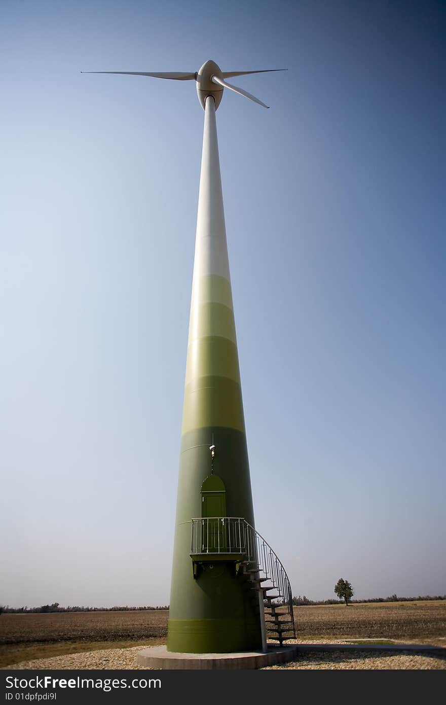 Green windmill, very wide perspective. Green windmill, very wide perspective