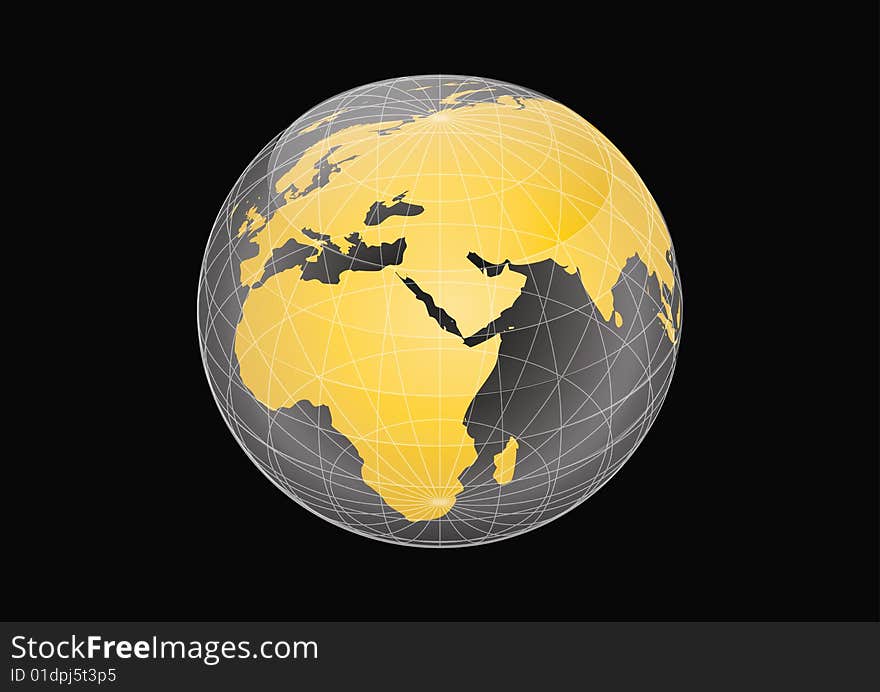 Yellow globe in black background
