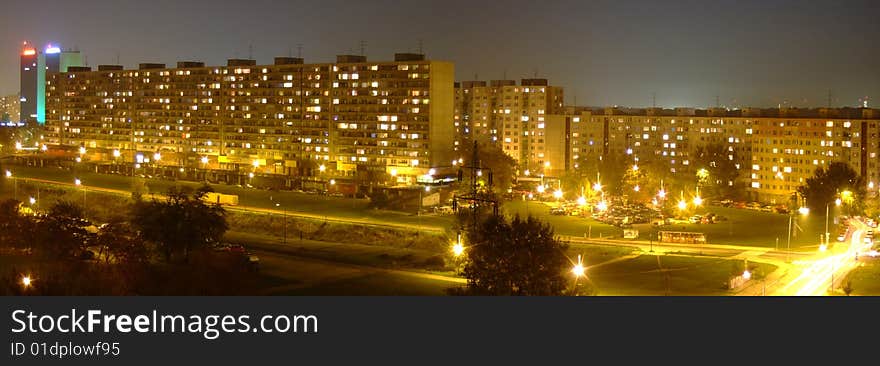 Stitched Panorama of night petrzalka