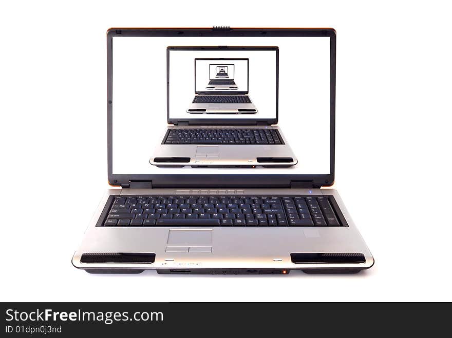 Wide laptop on white background repeated