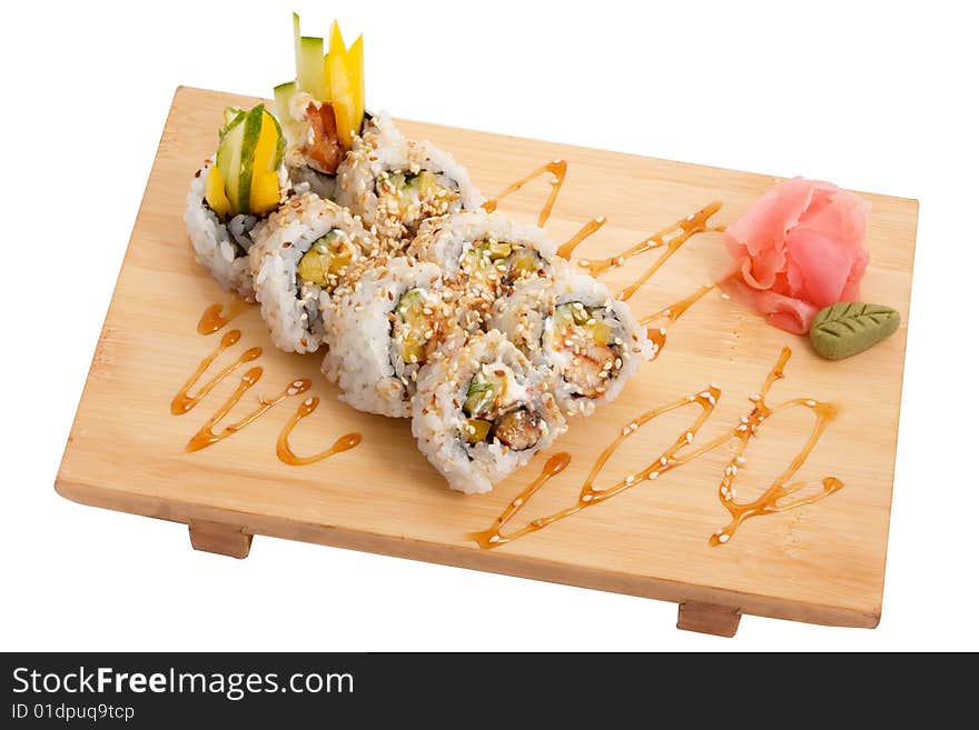 Delicious Philadelphia roll with eel cucumber and bell pepper. Delicious Philadelphia roll with eel cucumber and bell pepper