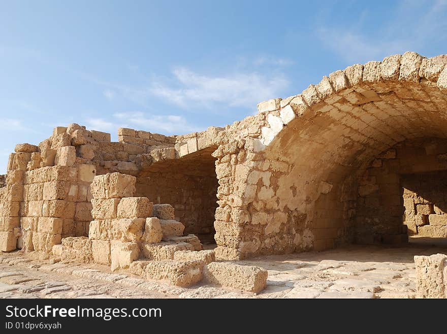 Ruins of an ancient Caesaria, city - a residence of Pontius Pilate, the procurator of Judea. Ruins of an ancient Caesaria, city - a residence of Pontius Pilate, the procurator of Judea