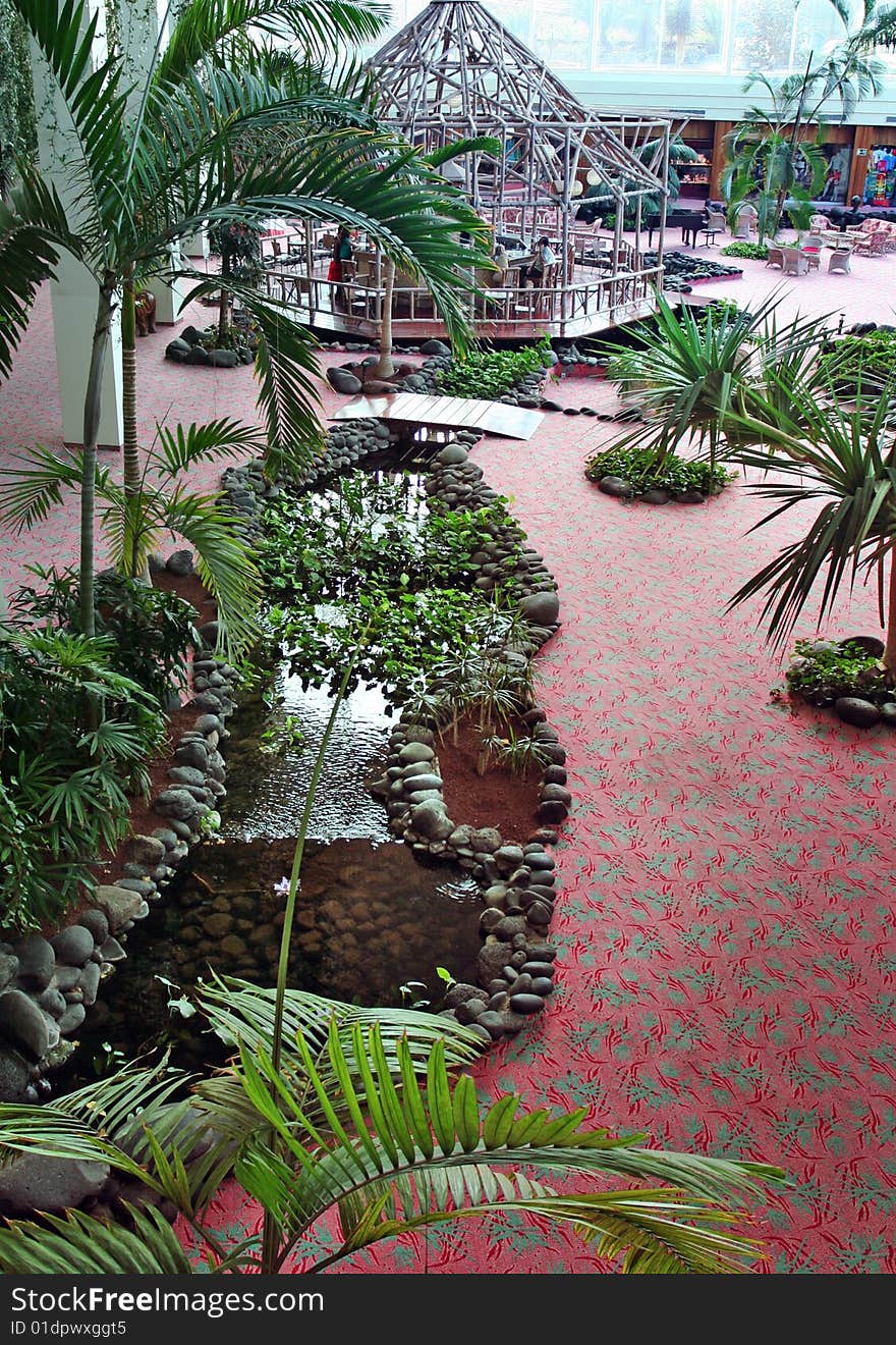 Lobby in the big resort on Lanzarote. Lobby in the big resort on Lanzarote