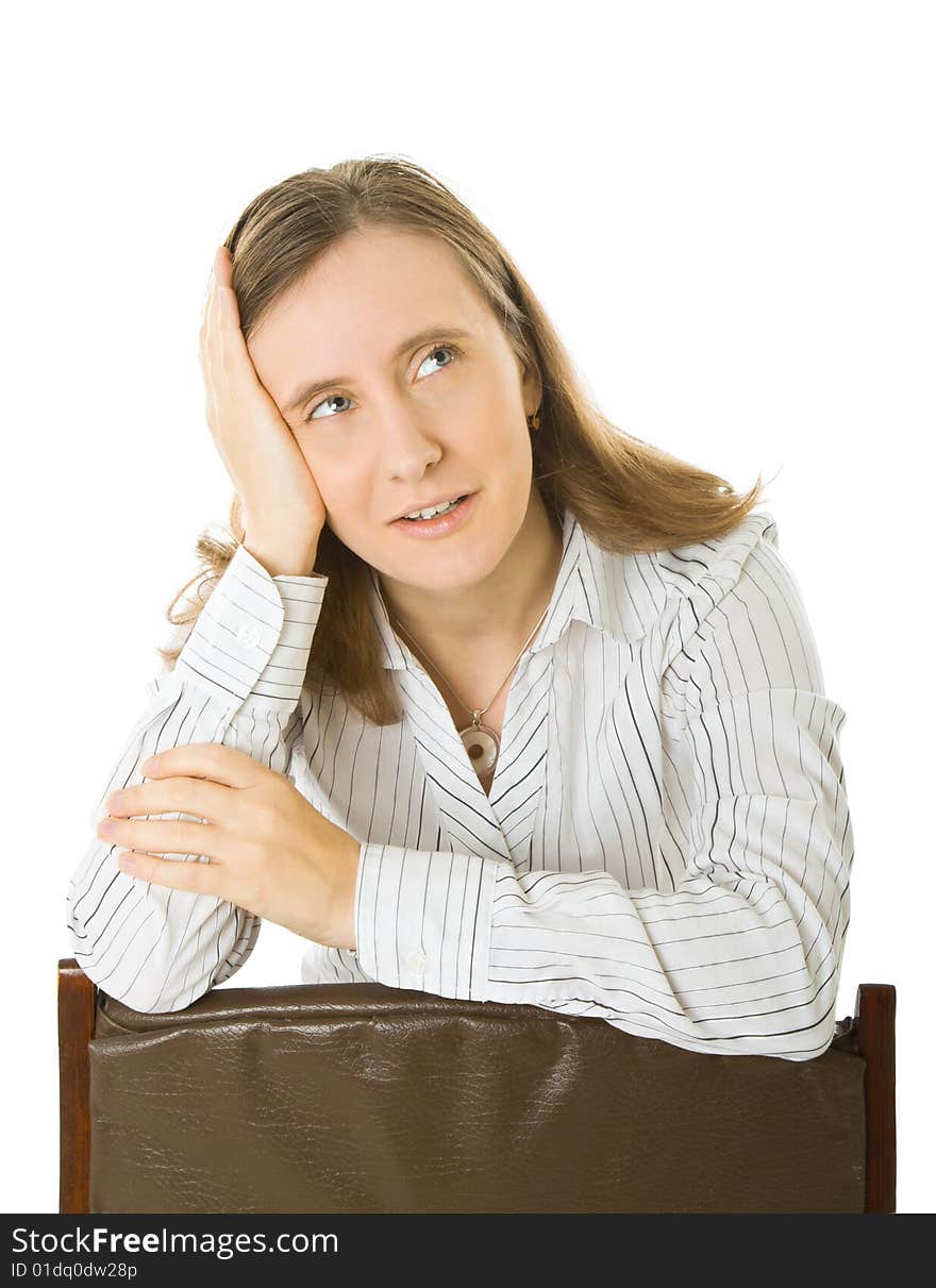 Portrait of young woman. Isolated on white background