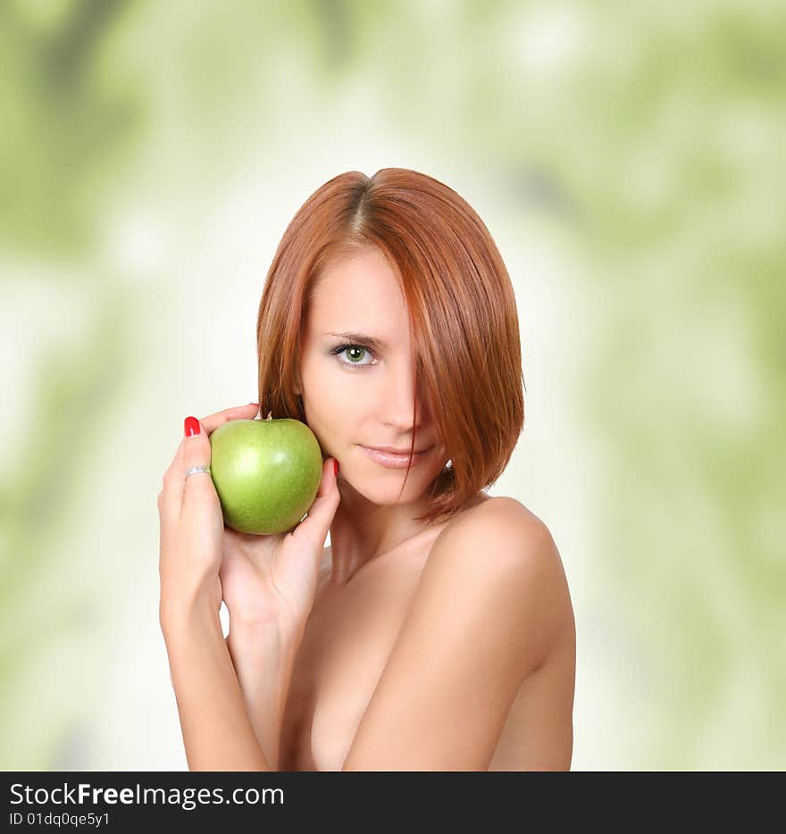 Healthy young girl with fresh green apple. Healthy young girl with fresh green apple