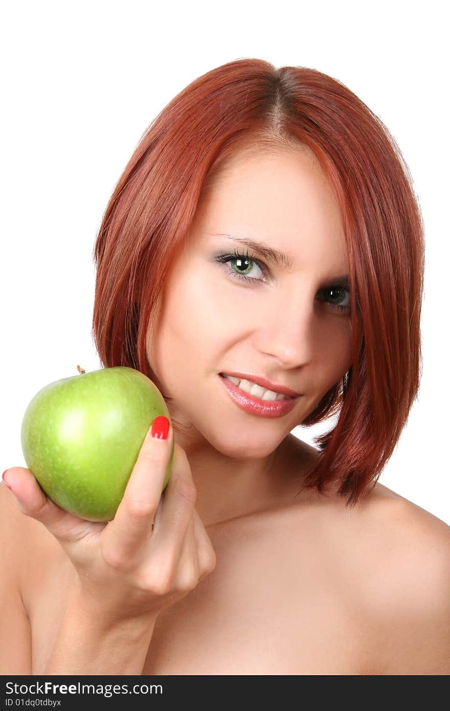 Healthy young girl with fresh green apple. Healthy young girl with fresh green apple