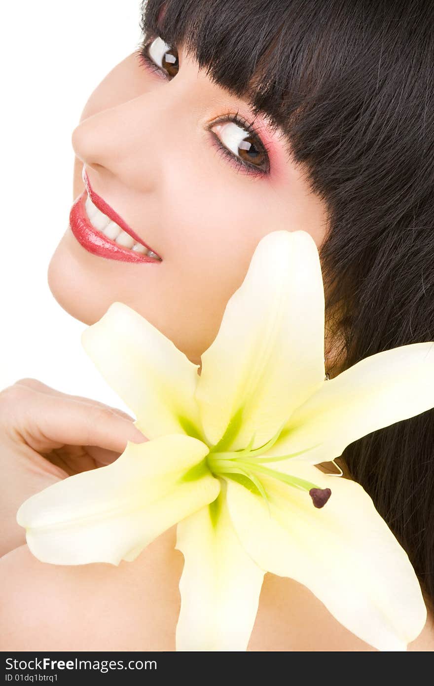 Young woman with lily flower. Young woman with lily flower