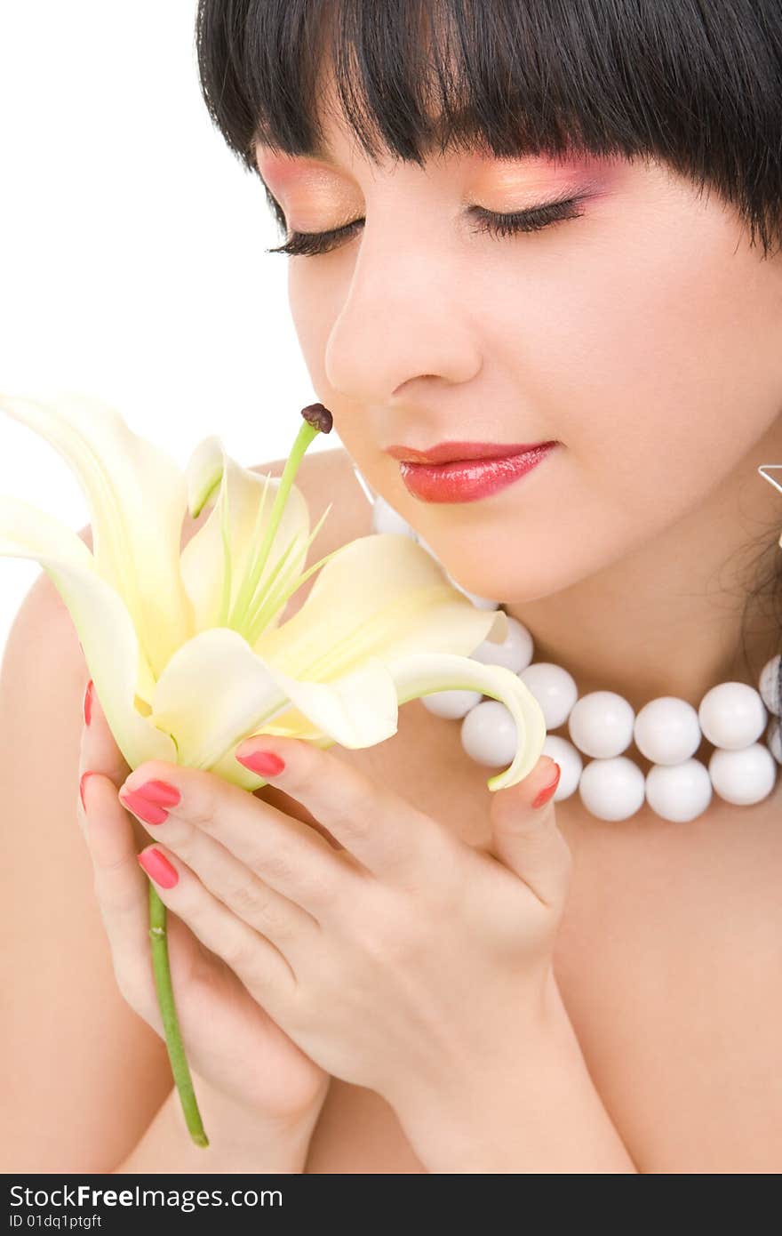 Young woman with lily flower. Young woman with lily flower