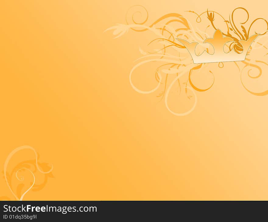 Orange abstract floral wallpaper with crown of music. Orange abstract floral wallpaper with crown of music