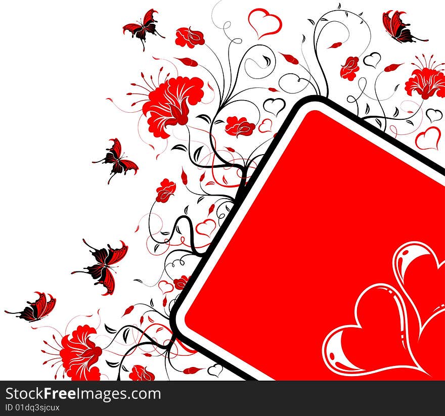 Valentines Day frame with Hearts and Flower, element for design, vector illustration