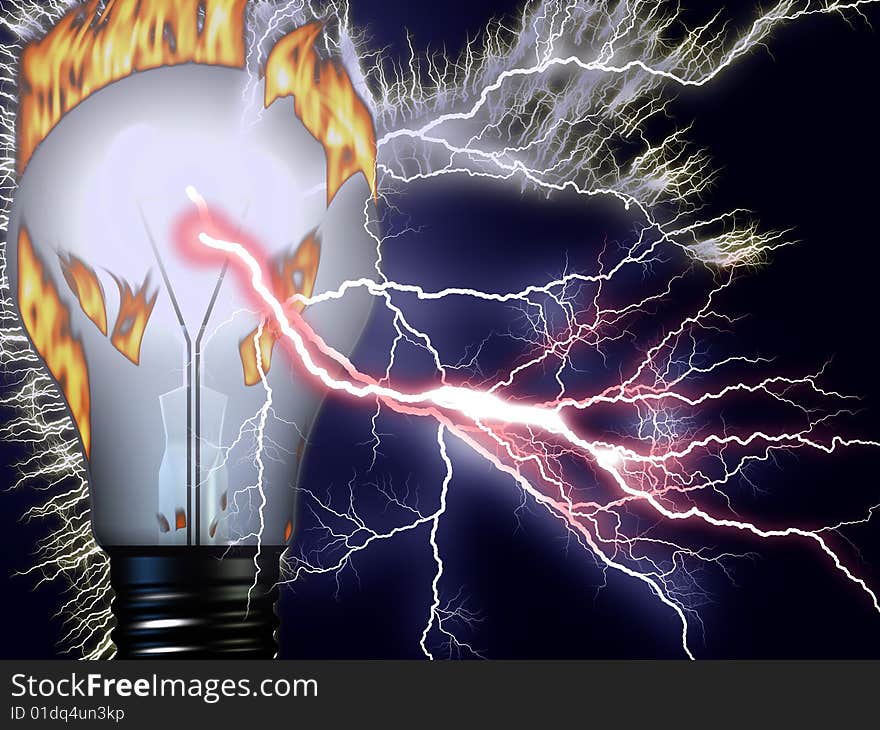 Illustration of the bulb and discharge of electricity. Illustration of the bulb and discharge of electricity