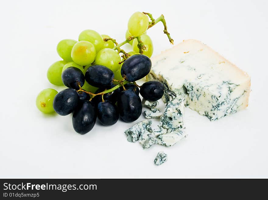 Red and white grapes with gorgonzola cheese. Red and white grapes with gorgonzola cheese