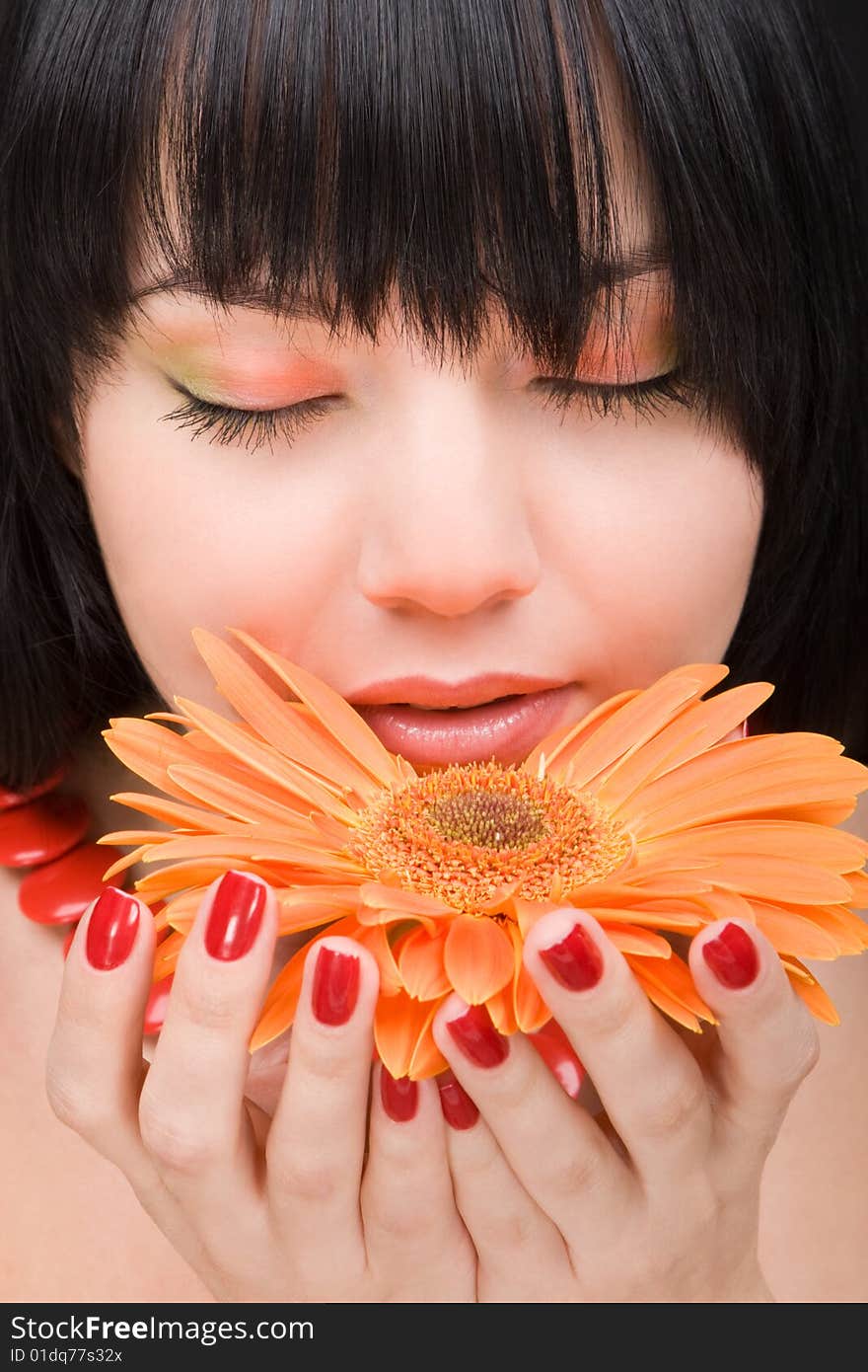 Young woman with gerber flower. Young woman with gerber flower