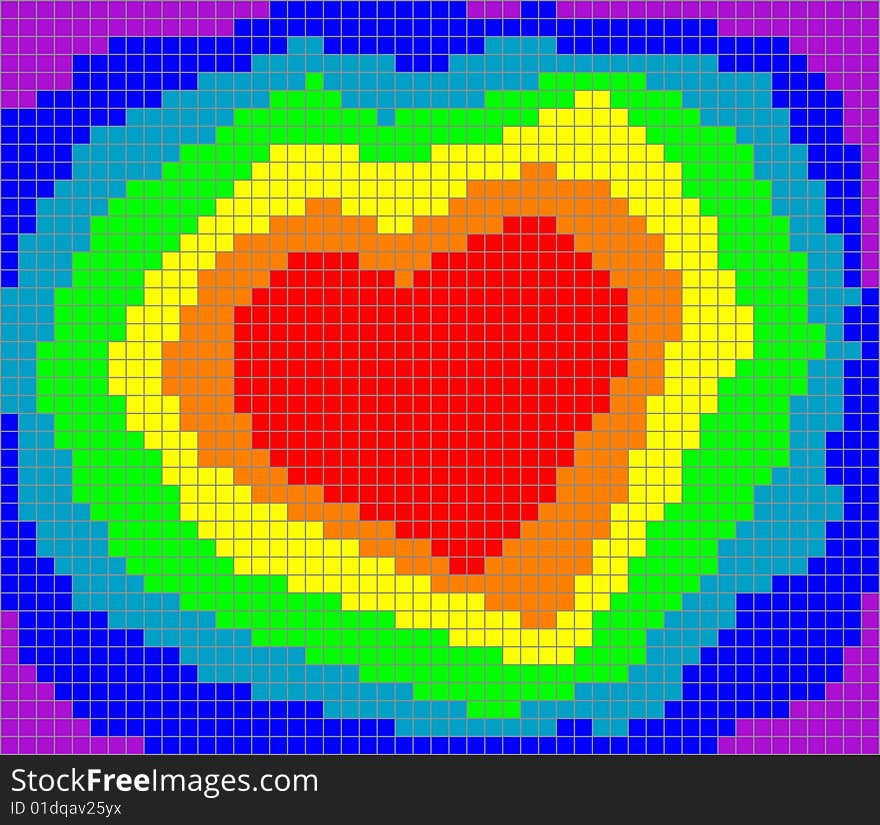 Valentine heart in rainbow pixels, vector illustration. Valentine heart in rainbow pixels, vector illustration