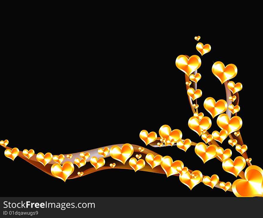 A tree of gold hearts. A tree of gold hearts