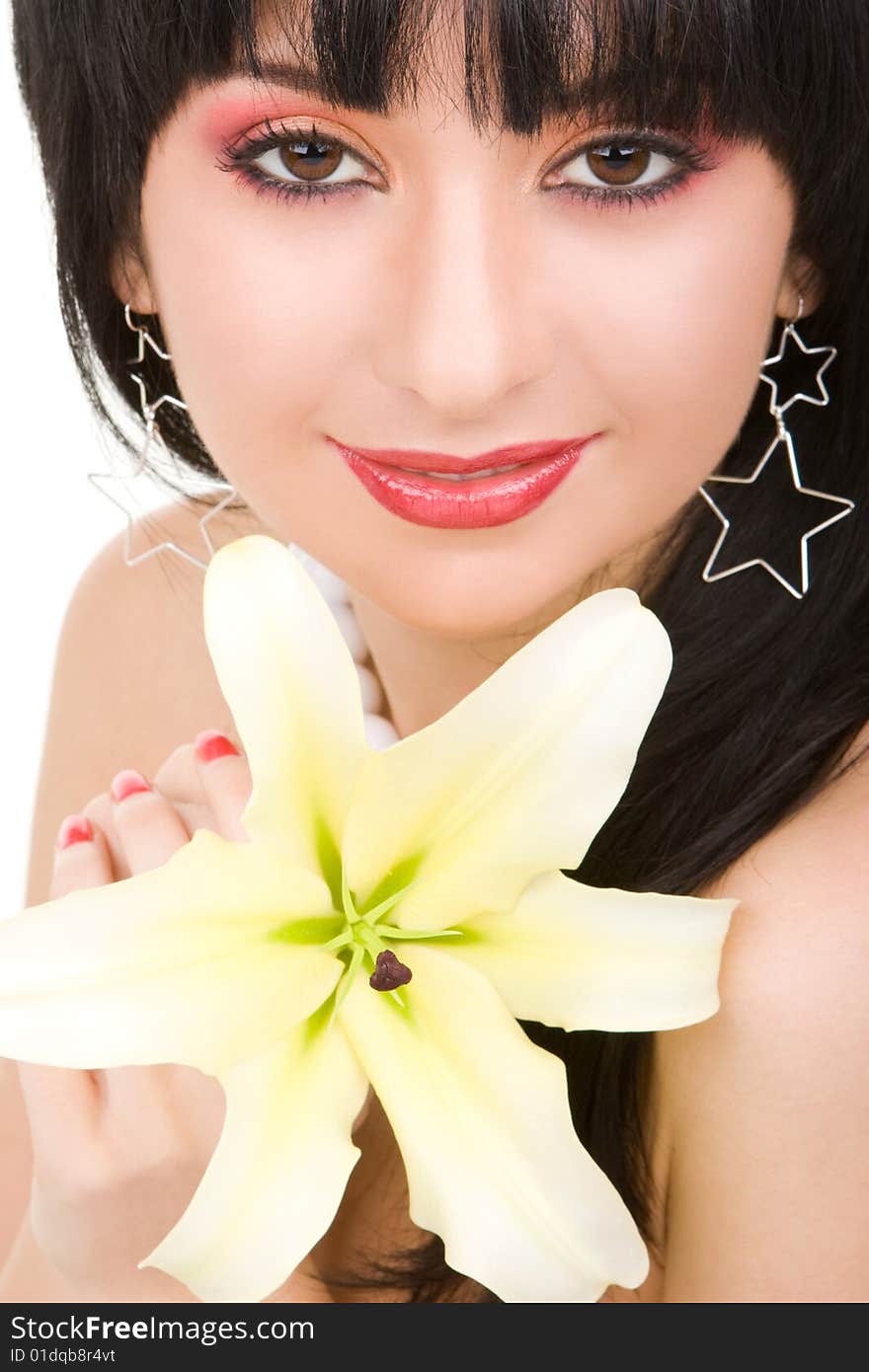 Young woman with lily flower. Young woman with lily flower