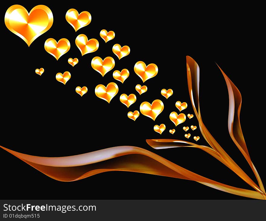 Gold hearts on abstract background