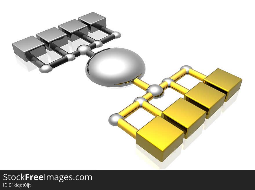 3d network connections isolated in white background