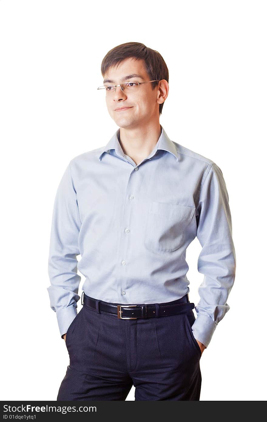 Young smiling man on white background