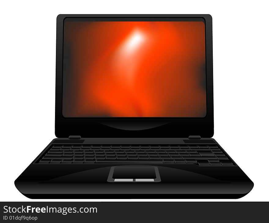 Computer notebook with a flame on the screen of the monitor in a vector