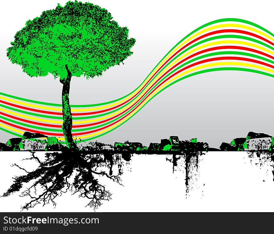 Fabulous tree and rainbow with empty text space for your message. Fabulous tree and rainbow with empty text space for your message