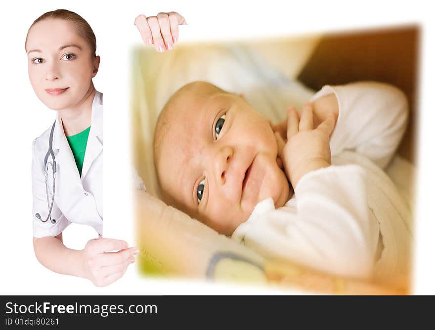 Doctor And Small Baby On Banner