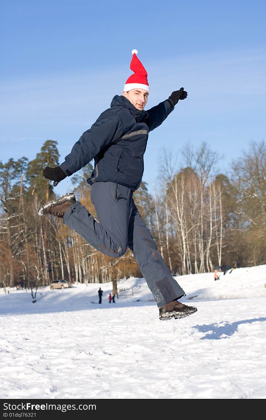 Man jumping in winter