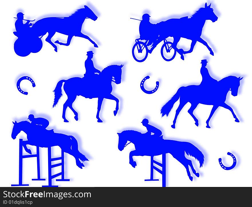 Equitation silhouette in different poses and attitudes