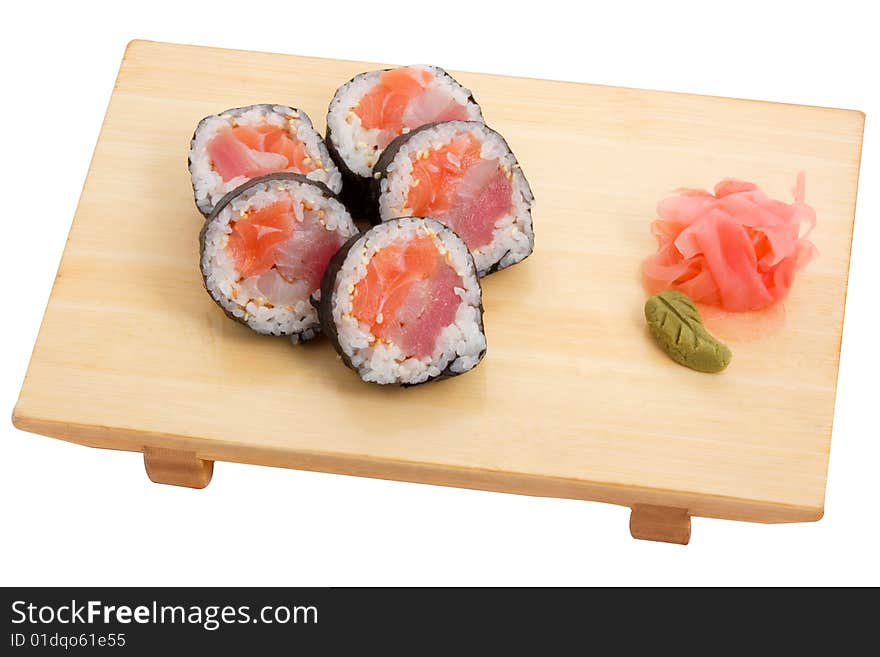 Fresh roll Japanese with bass salmon and tuna. Fresh roll Japanese with bass salmon and tuna