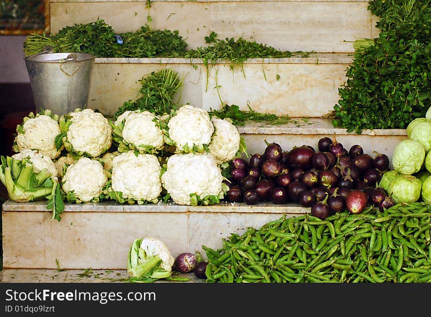 Fresh vegatables at an Indian market place. Fresh vegatables at an Indian market place.