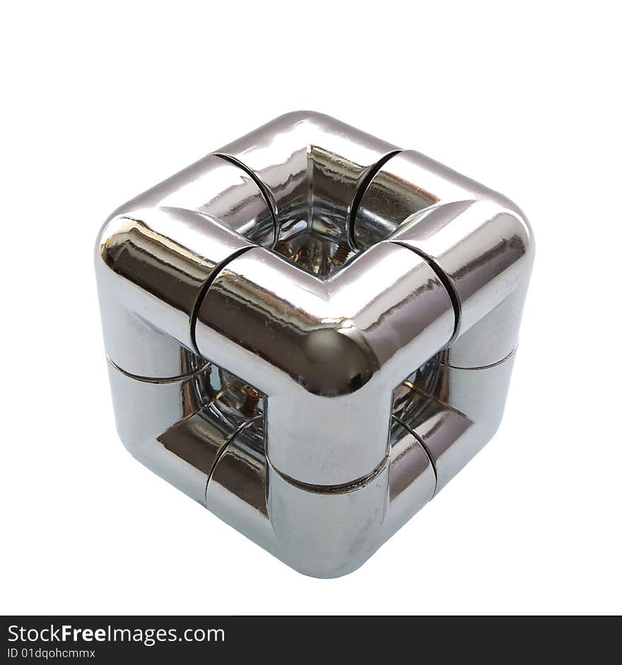 Chrome cube isolated object on white