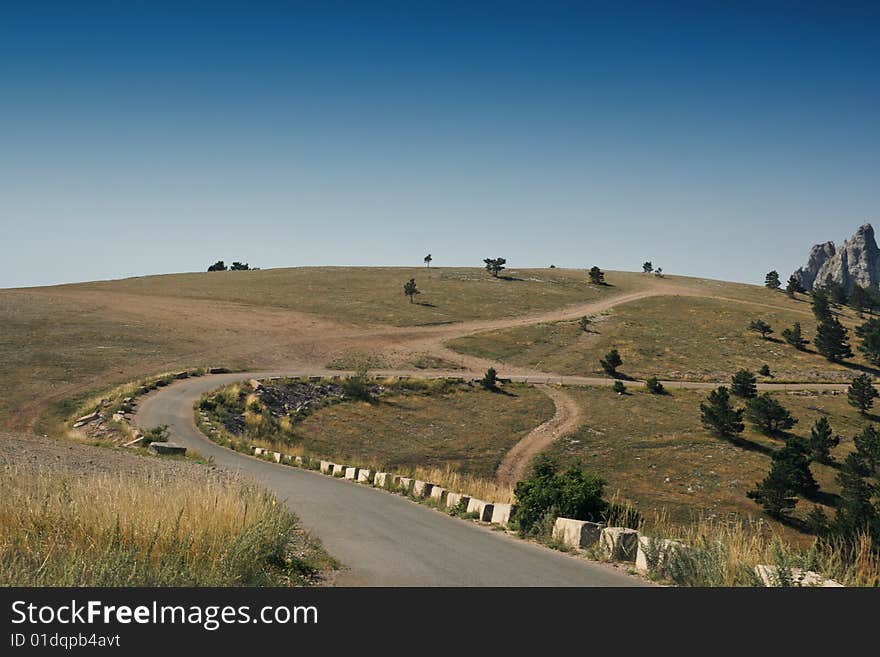 Twisting road in the Crimean mountains