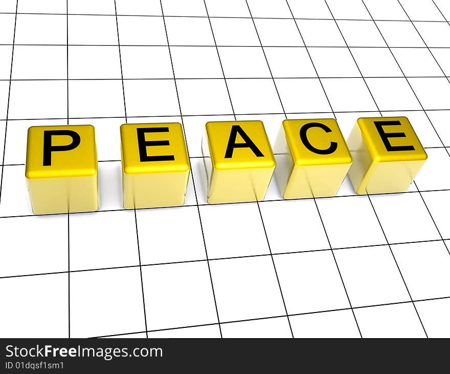 3d peace letter with cube on square background