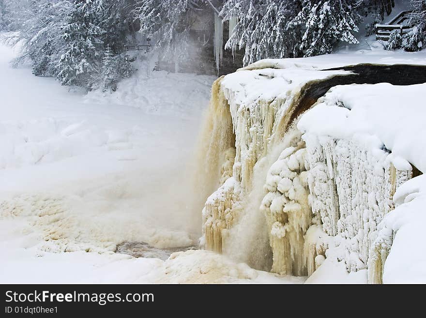 Frozen Waterfall In Winter