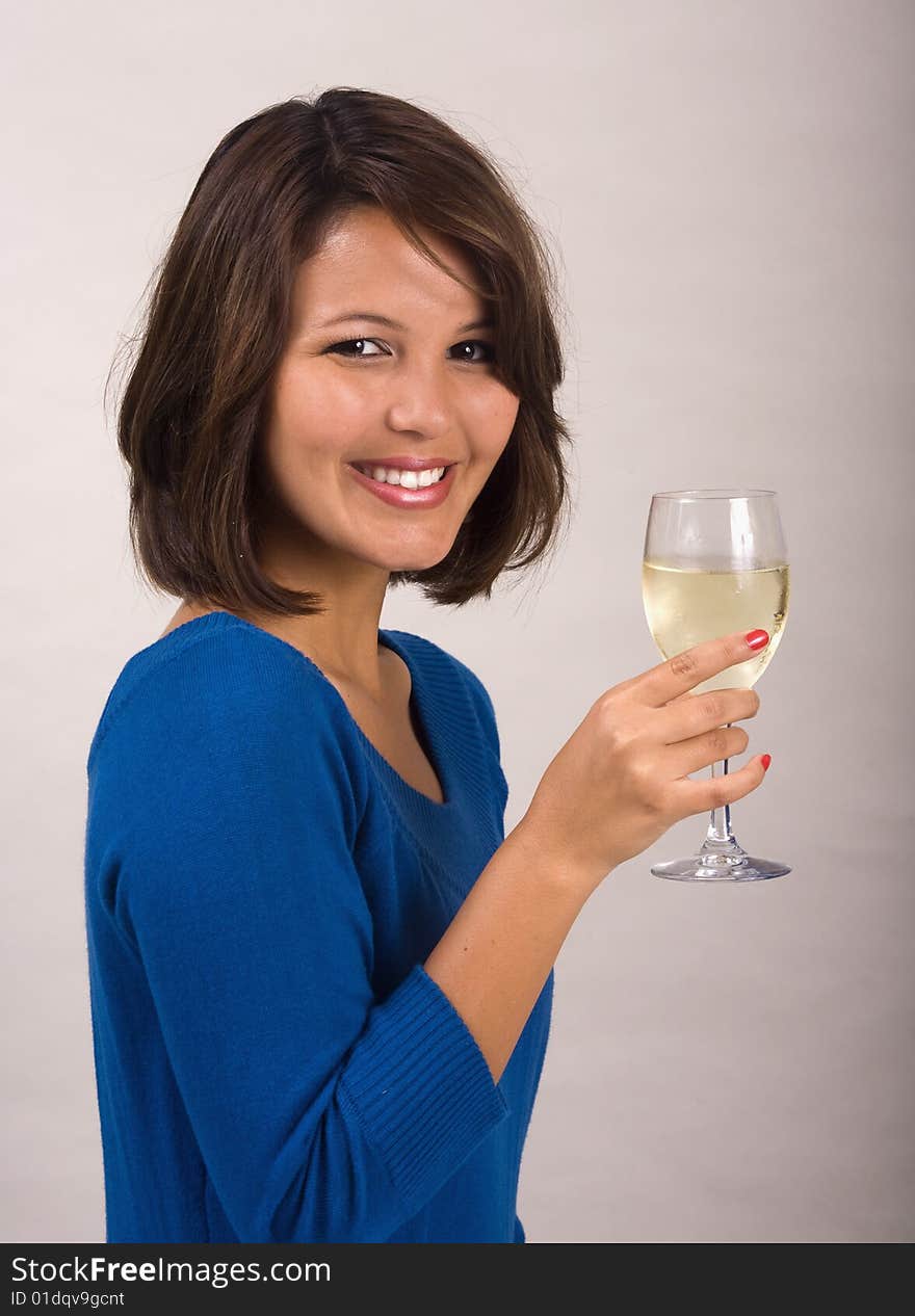 Girl Drinking A Glass Of White Wine