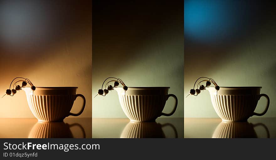 The same vase in three different colors for lighting. The same vase in three different colors for lighting