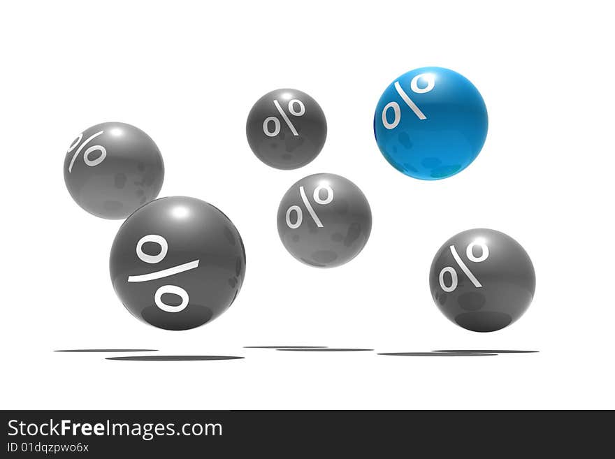 Isolated spheres with percent symbol - 3d render